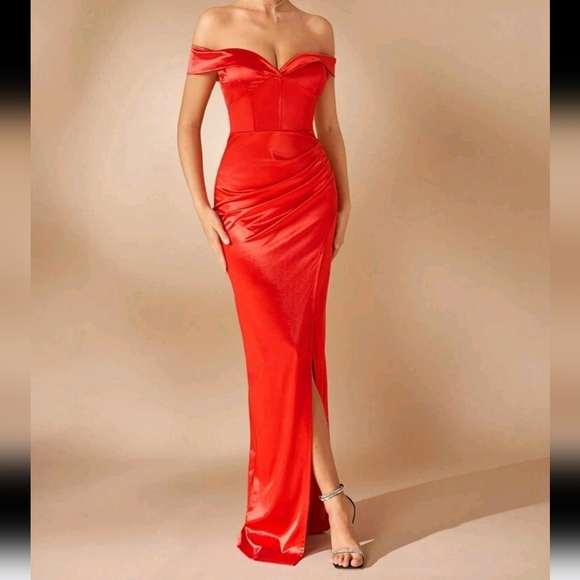 Off Shoulder Pleated Crossover Front Dress - Picture 1 of 5